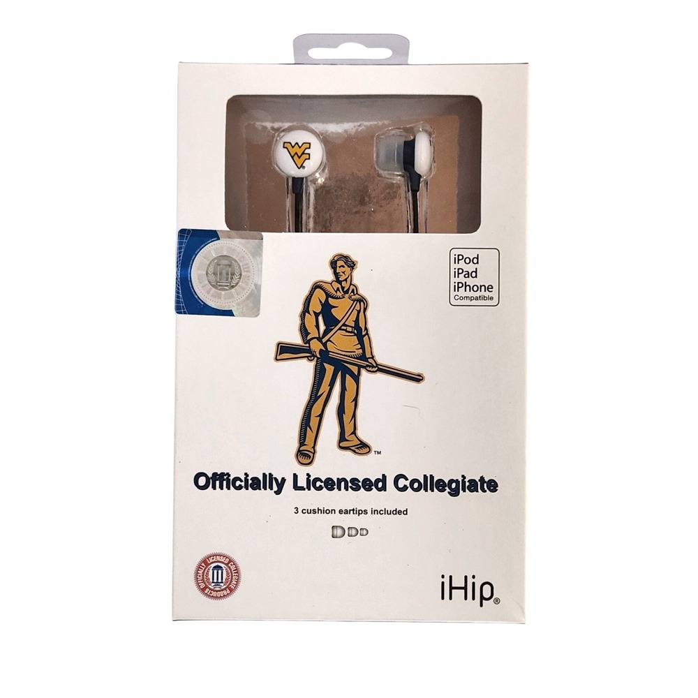 NEW‎ West Virginia Mountaineers iHip Earbuds Apple IPod IPad IPhone 3.5mm Wired
